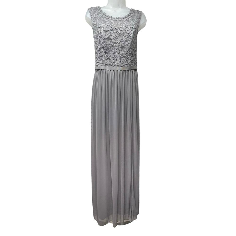 David’s Bridal Gray Long Formal Size 4 Dress Lace Bodice Sleeveless Wedding Prom